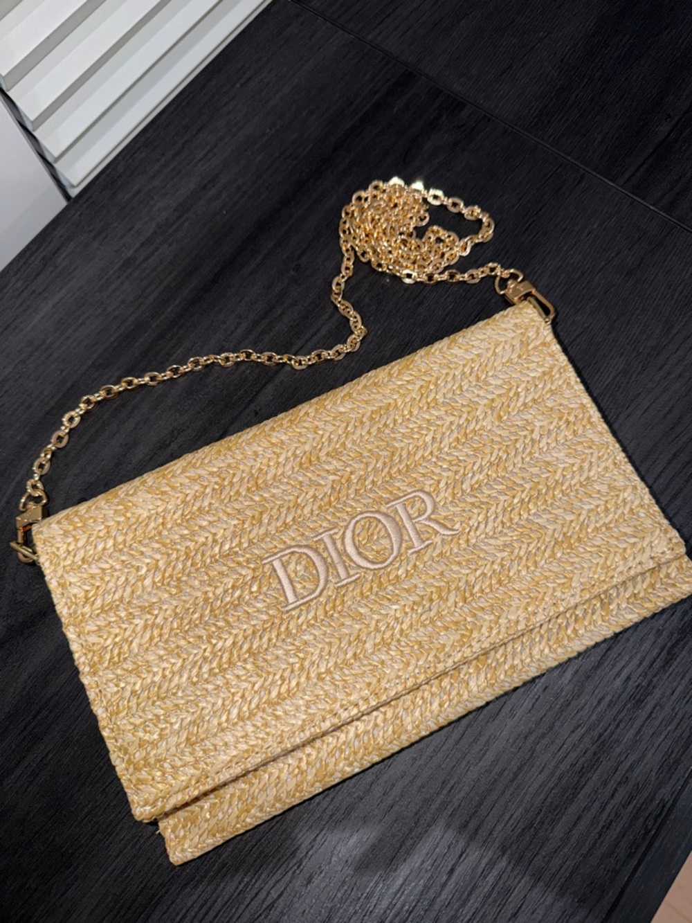 GWP-Dior Straw Foldover Clutch or/and Crossbody in Natural Beige